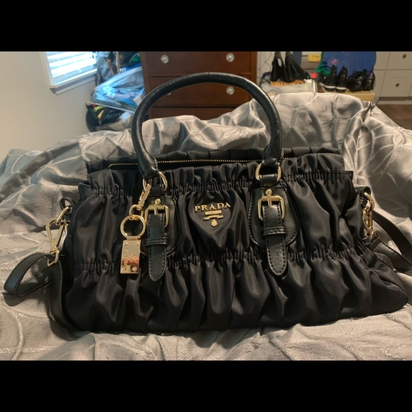 Prada leather and nylon ruched bag. Excellent condition. Please look at photos - Picture 8 of 16